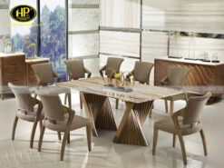 Bộ bàn ăn 8 ghế gỗ sồi mặt đá cao cấp QQF032