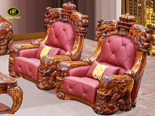 Sofa tân cổ điển gỗ mun da bò ý SF-8009A mang phong cách đẳng cấp, hoàng gia.