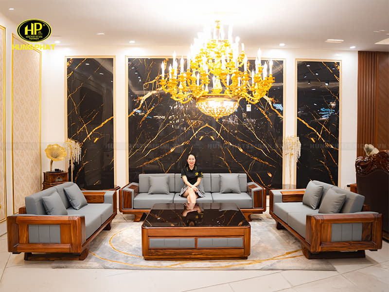 bộ sofa gỗ óc chó cao cấp nhập khảu ho-105b xám