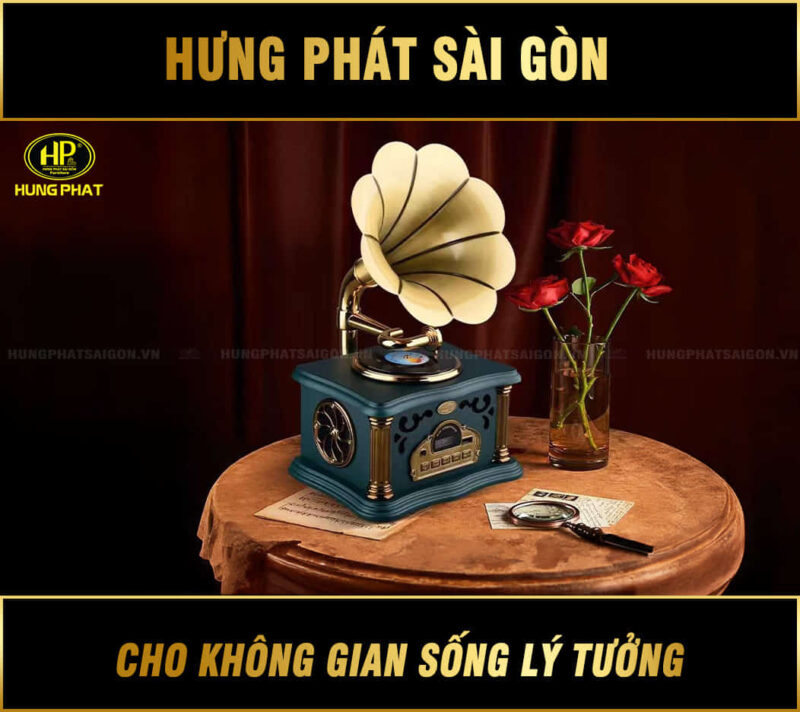 Máy phát nhạc cổ điển màu xanh