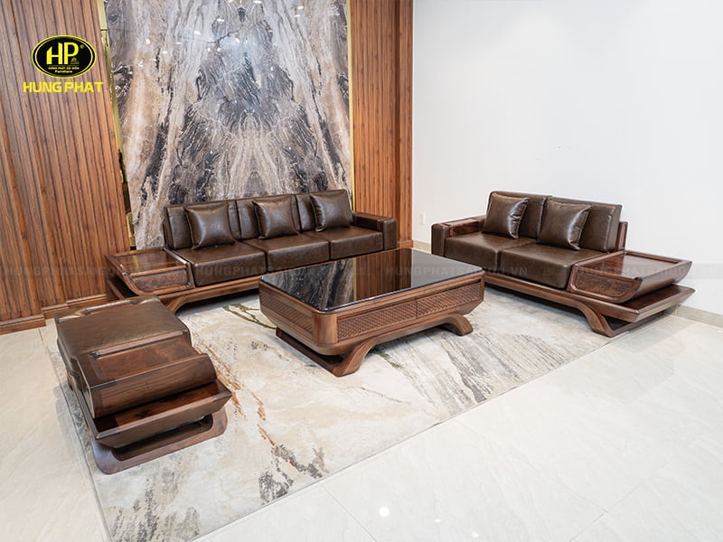 trọn bộ 3 băng ghế sofa óc chó ho-032