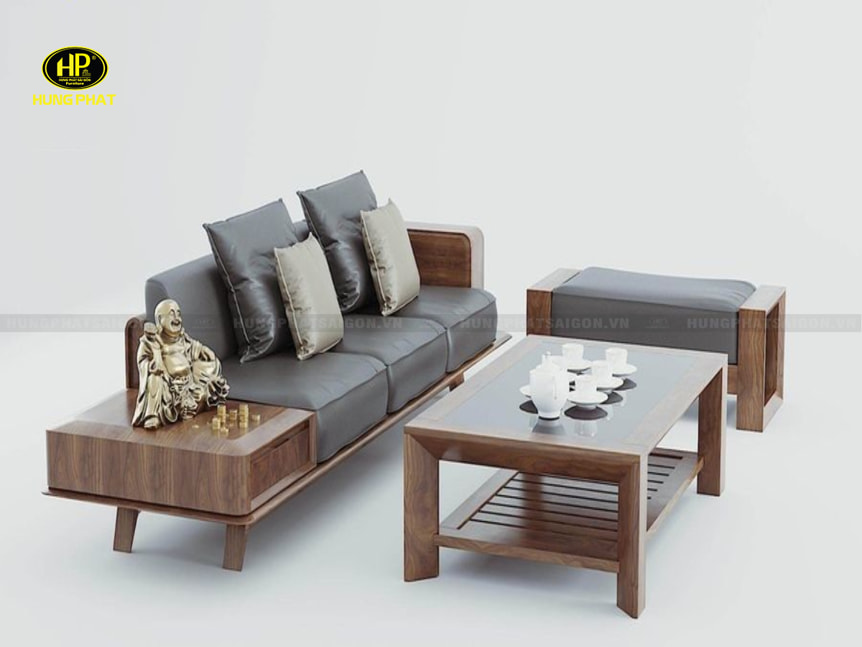 sofa gỗ óc chó chữ I dễ bày trí nội thất