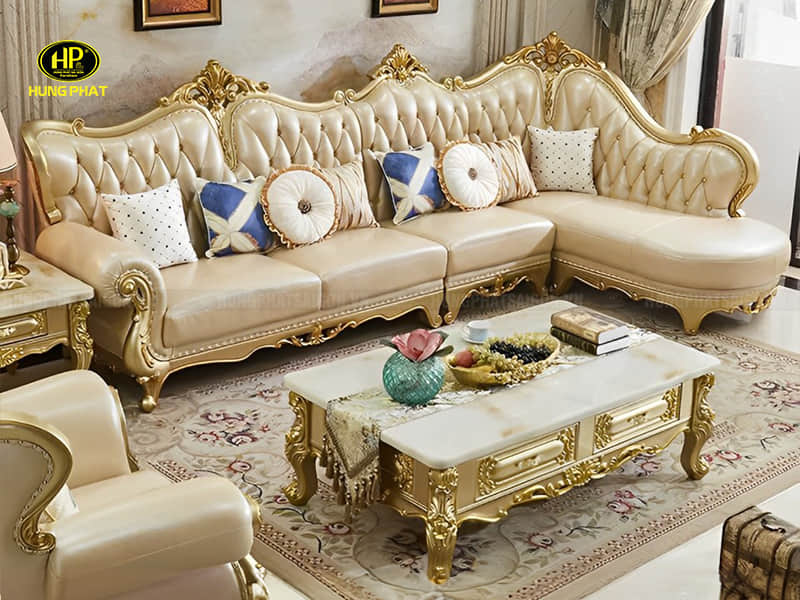 sofa tân cổ điển góc L phong cách châu âu 8112