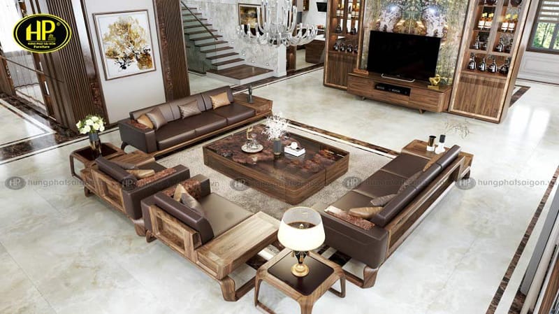 bày trí sofa kích thước lớn cùng kệ tivi