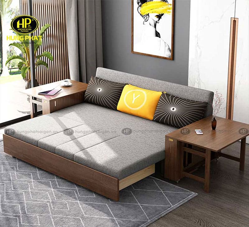 sofa giường gỗ tự nhiên sang trọng, chắc chắn