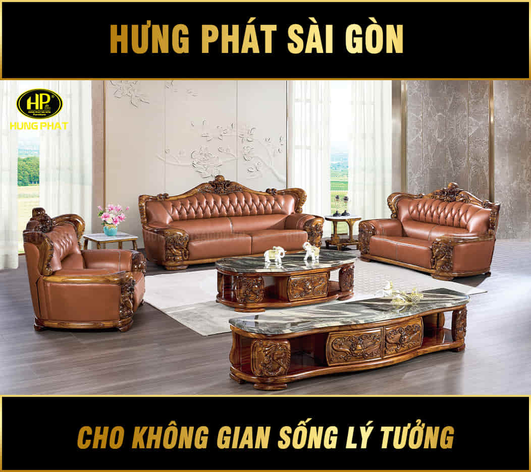 bộ sofa da bò ý viền gỗ mun f101