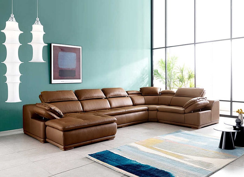 ghế sofa chữ U bọc da sang trọng