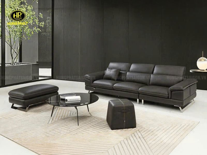 ghế sofa da bò ý màu đen torino s02