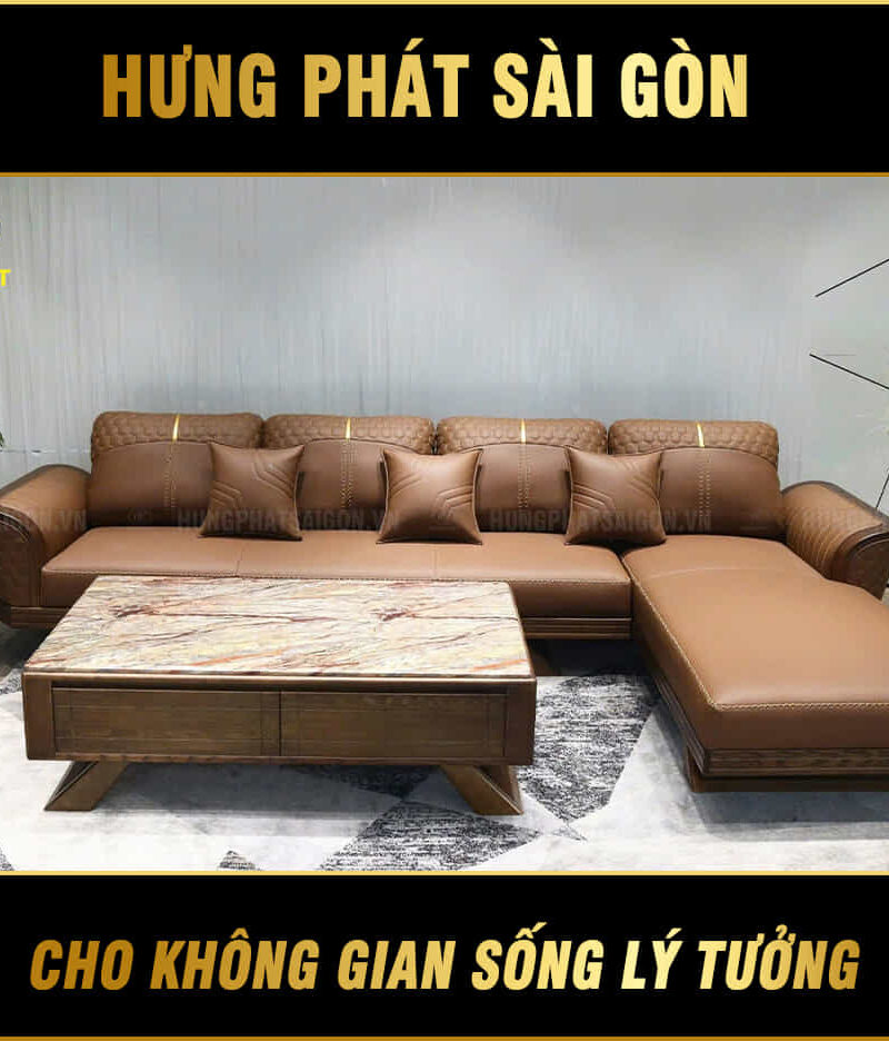 ghế sofa gỗ sồi bọc da hs-890