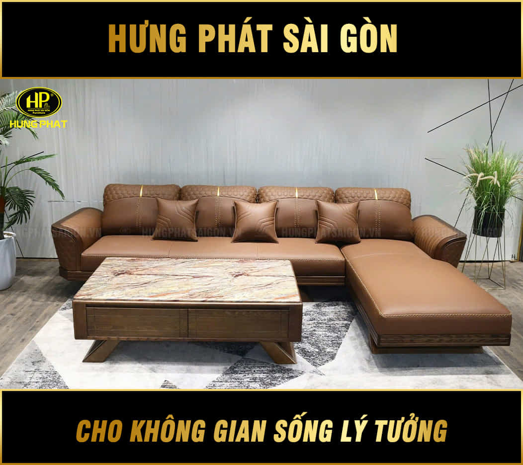 ghế sofa gỗ sồi bọc da hs-890