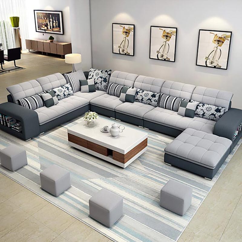 sofa chữ U nhiều chỗ ngồi, phù hợp gia đình đông thành viên