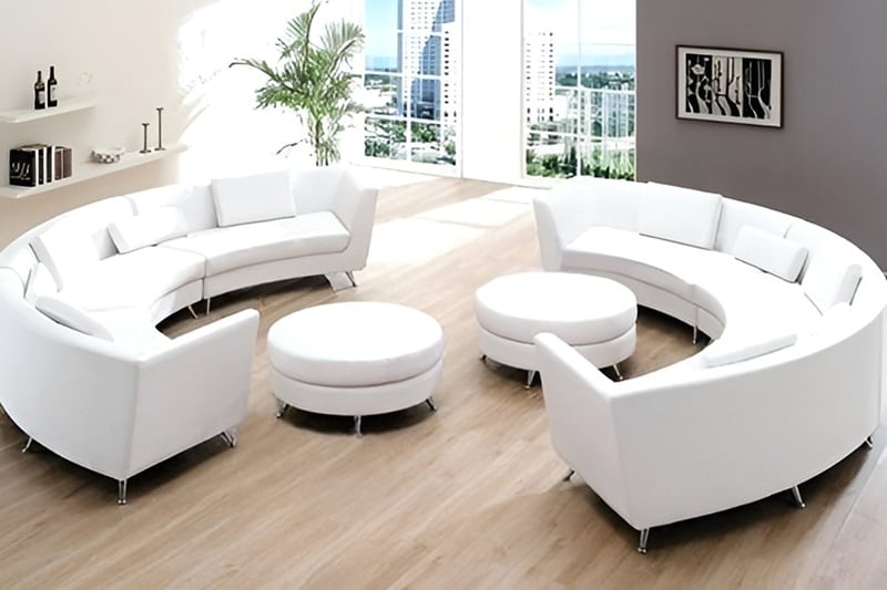 cách bày trí sofa cong kiểu đối xứng ấn tượng