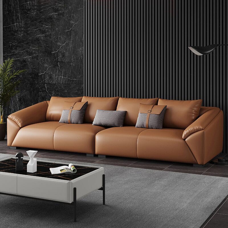 ghế sofa màu da bò kết hợp với các sản phẩm nội thất khác