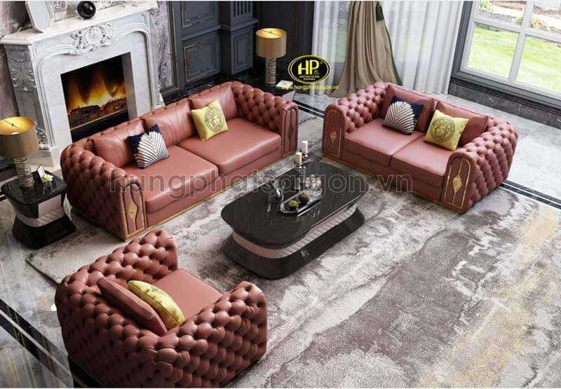 ghế sofa màu hồng bọc da