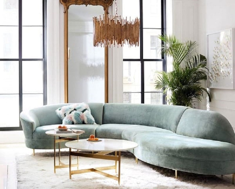 sofa cong bọc vải nhung sang trọng