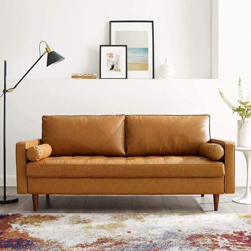 sofa màu da bò kết hợp sản phẩm nội thất khác