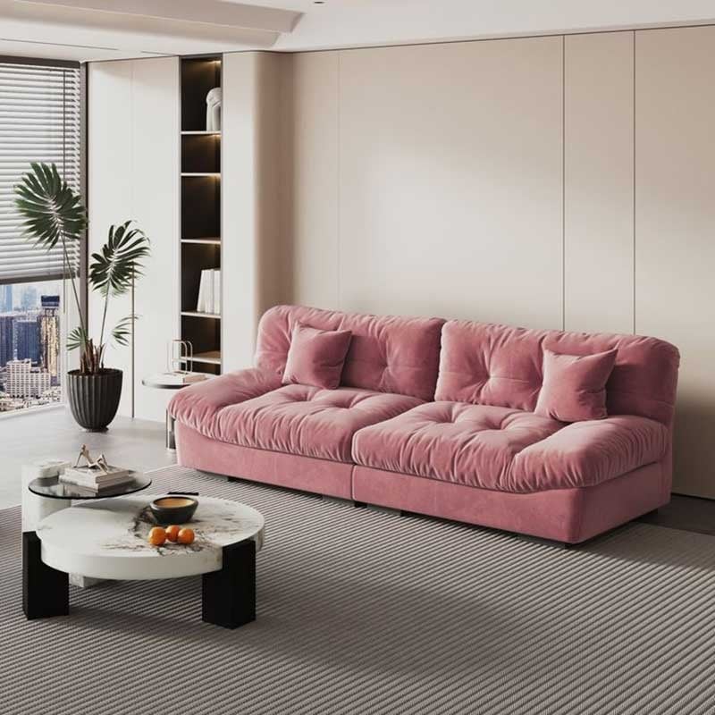 sofa màu hồng chất liệu vải nhung