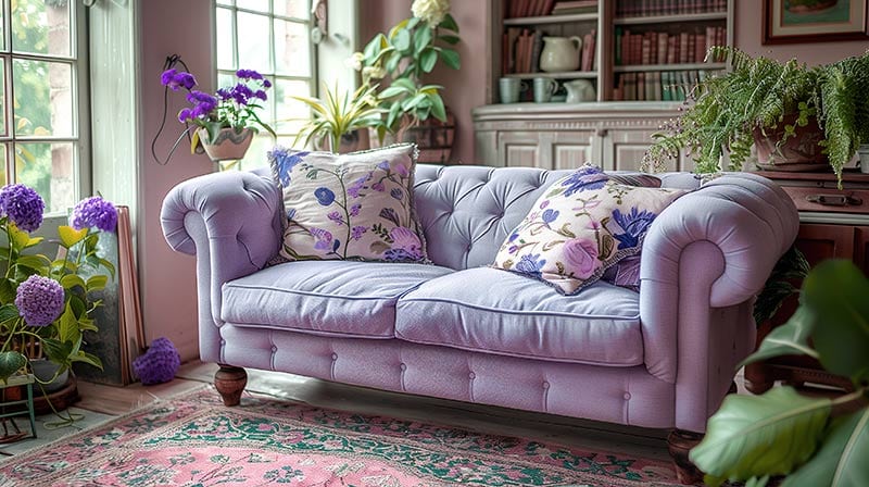 sofa màu tím có ý nghĩa son sắt, thủy chung