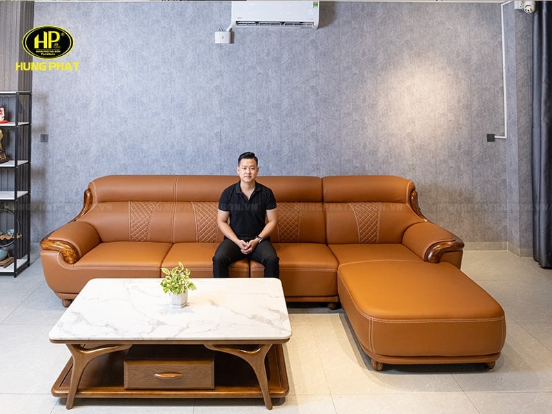 sofa da bò ý góc l cao cấp wj110b