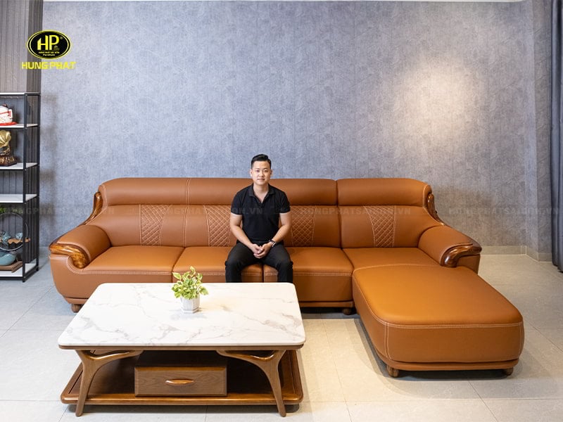 sofa gỗ mun da bò ý mà bò WJ-110