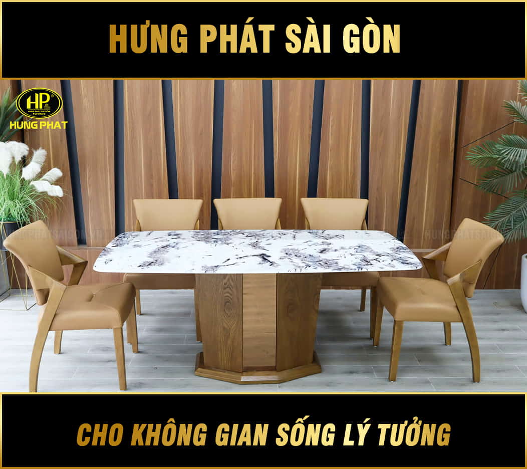 bộ bàn ăn mặt đá chân gỗ sồi vt-696