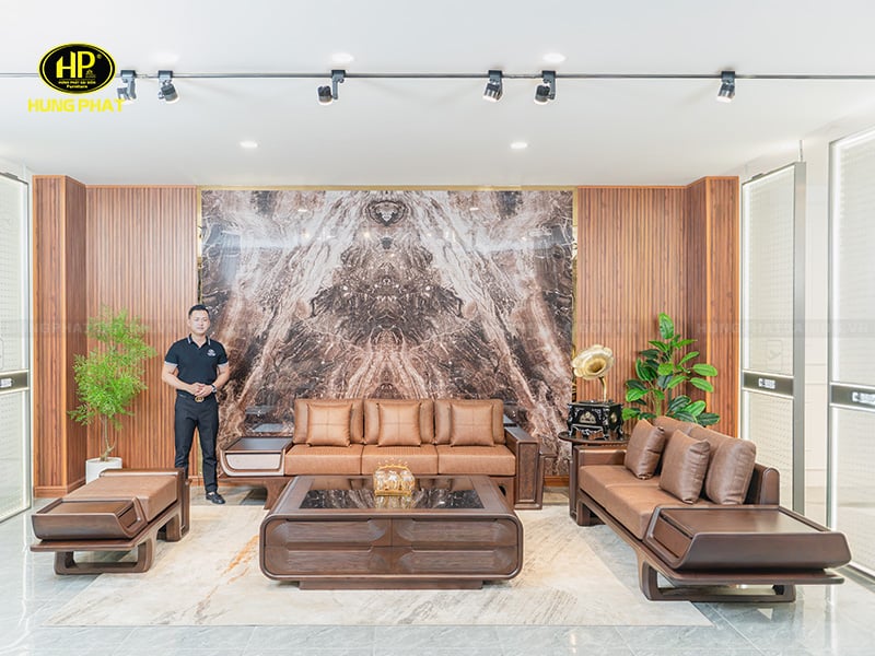 bộ sofa sồi nga sv-019 chụp tại showroom hưng phát sài gòn