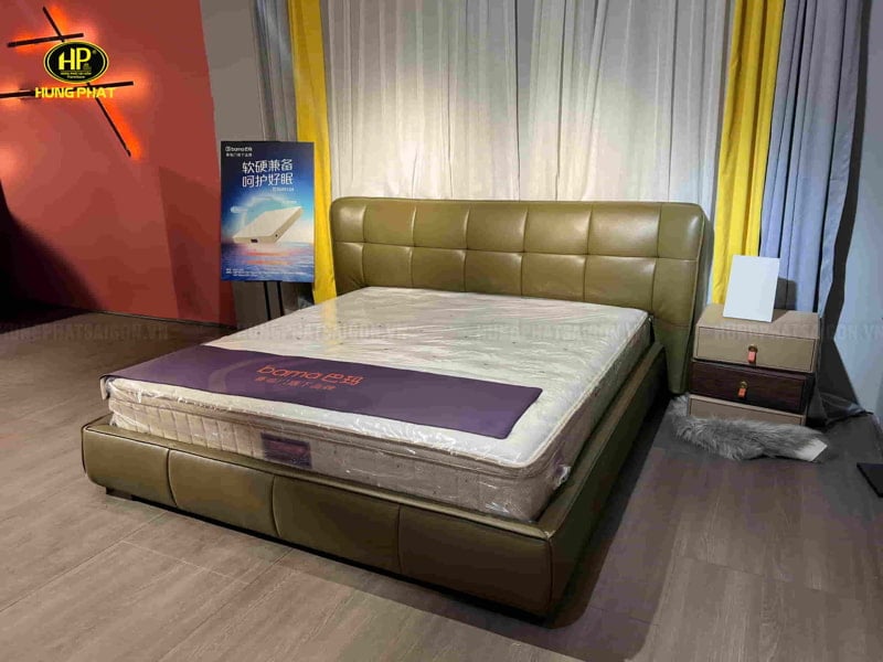 mẫu giường ngủ bọc da xanh gd-87