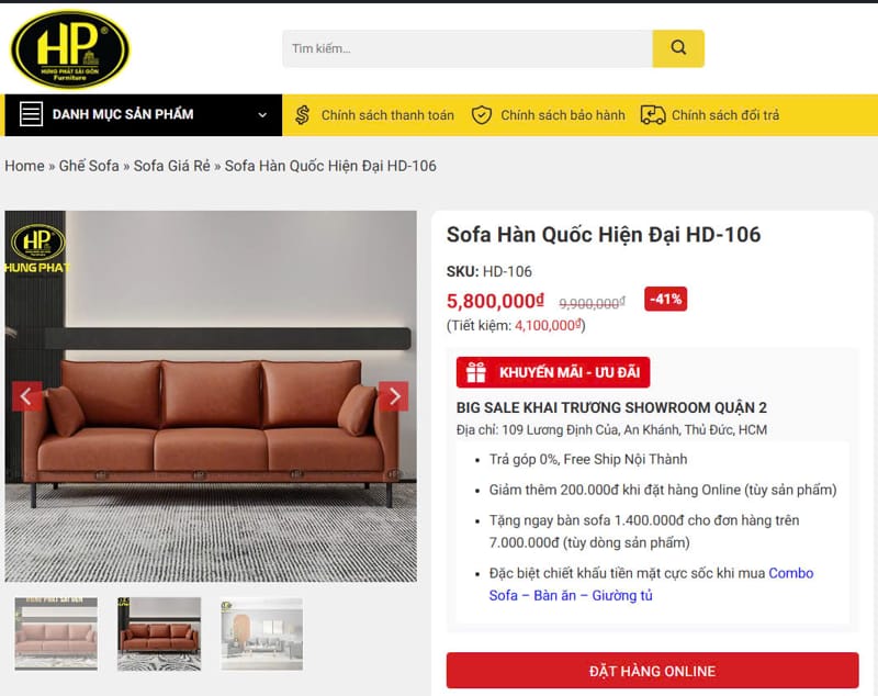 đặt mua online sofa dưới 6 triệu tại hưng phát sài gòn