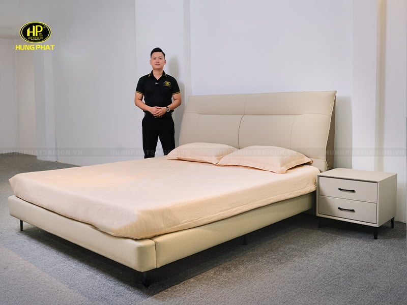 giường ngủ bọc da bò g-k8091a
