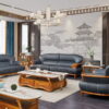 ghế sofa da bò ý gỗ mun hiện đại sang trọng