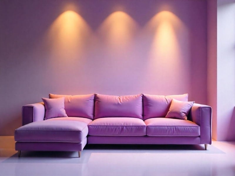 kết hợp sofa tím với đèn vàng