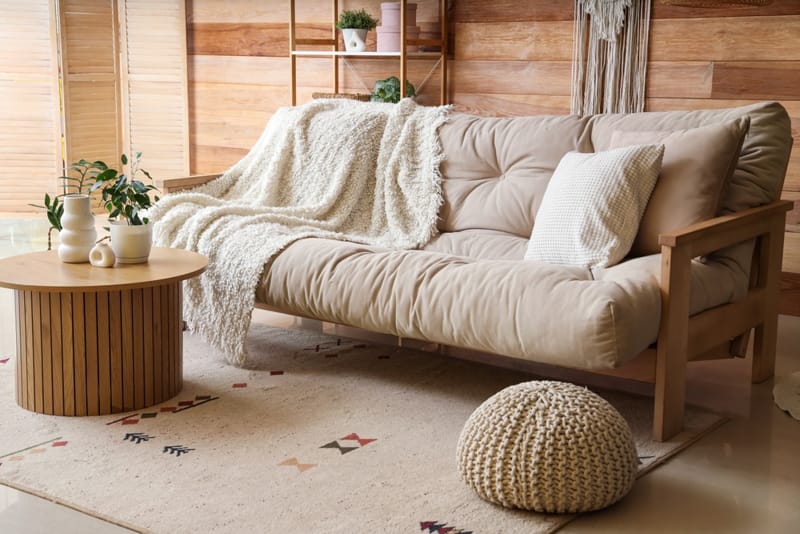 sofa gỗ màu beige