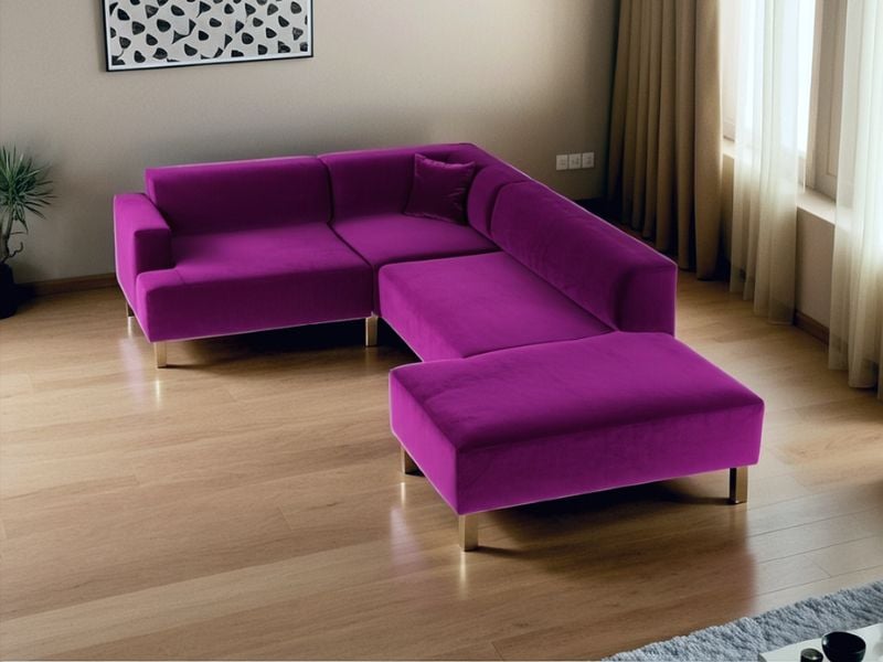 sofa tím phối với nội thất gỗ