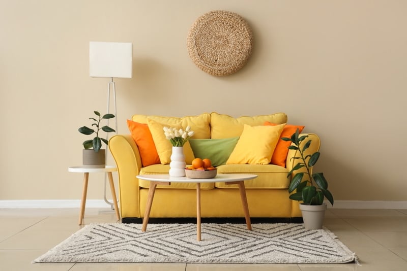 sofa vải bố màu vàng nổi bật