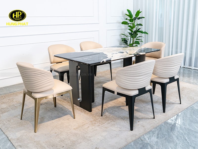 bộ bàn ăn cơm 6 ghế mặt đá tự nhiên hlt25-2020