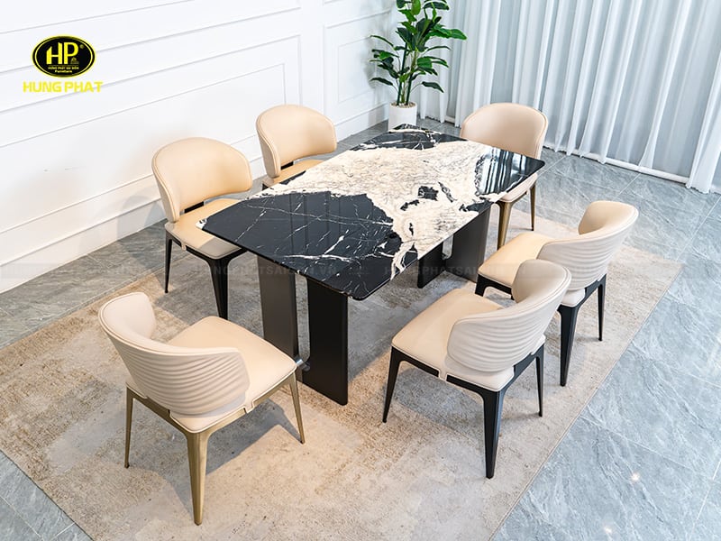 bộ bàn ăn mặt đá cao cấp hiện đại hlt25-2020