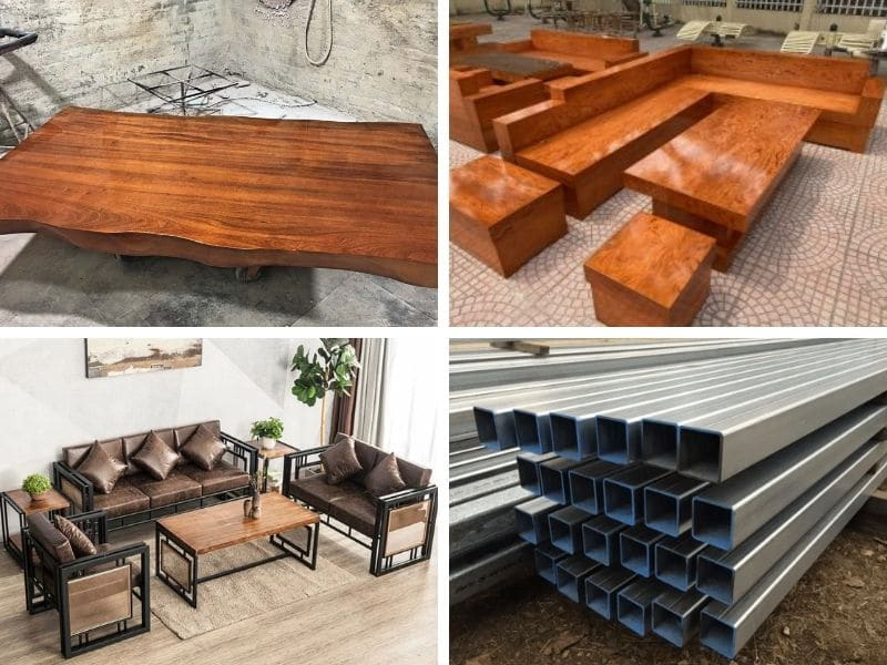 ghế sofa hộp từ làm từ gỗ hoặc sắt