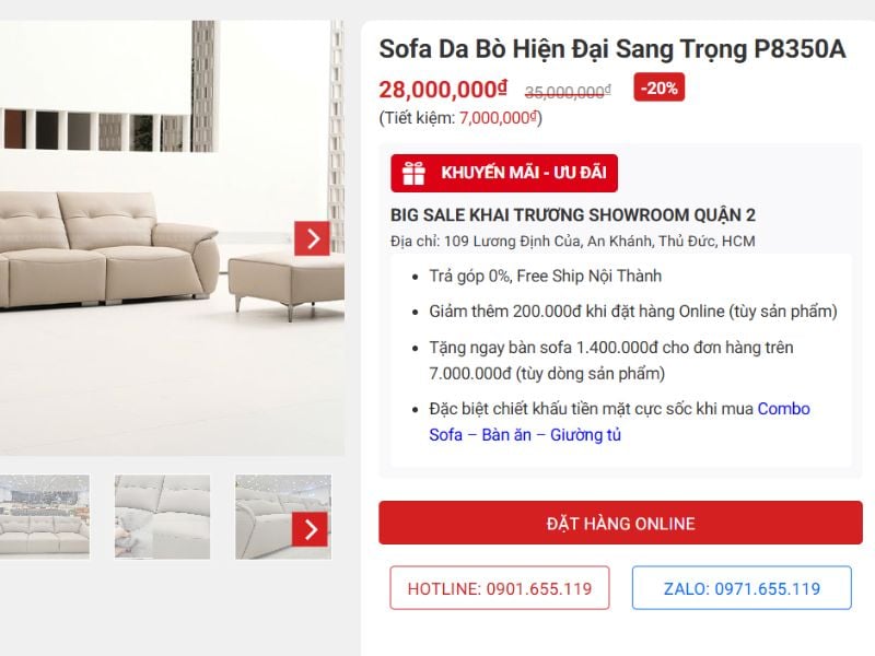 mua sofa trên website