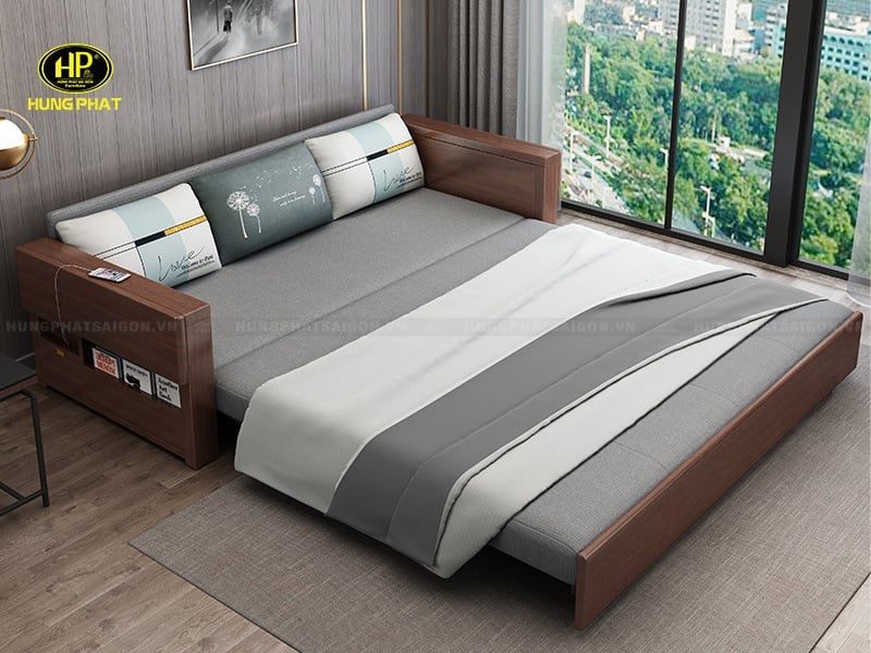sofa giường kéo gỗ sồi tự nhiên gk-2026b