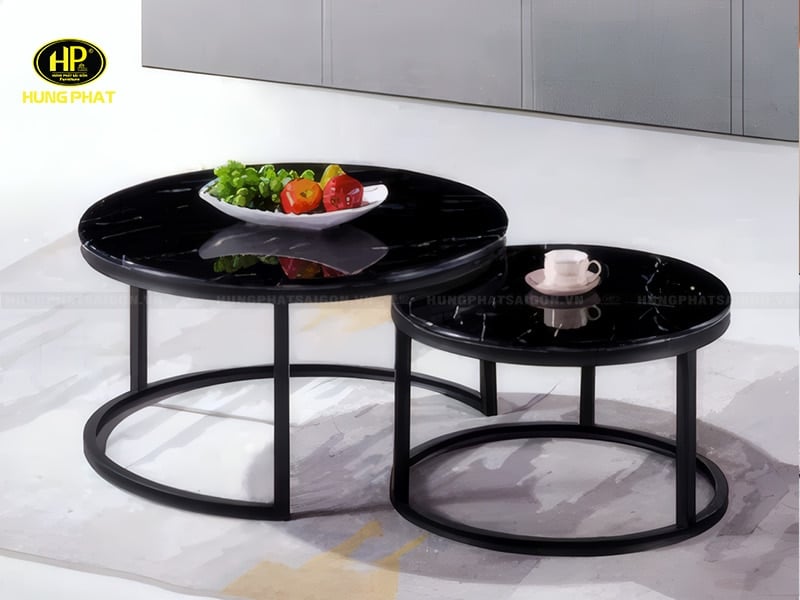 bàn trà sofa tròn đôi màu đen giá rẻ bt-tmd-01