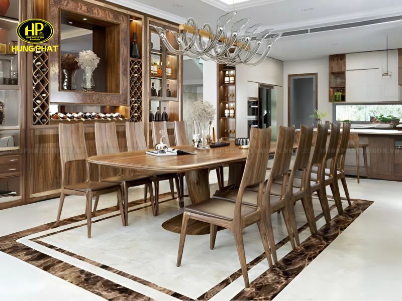 bộ bàn ăn gỗ sồi nguyên tấm 12 ghế tm-15