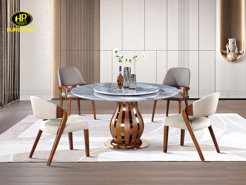 bộ bàn ăn mặt đá tròn xoay 4 ghế
