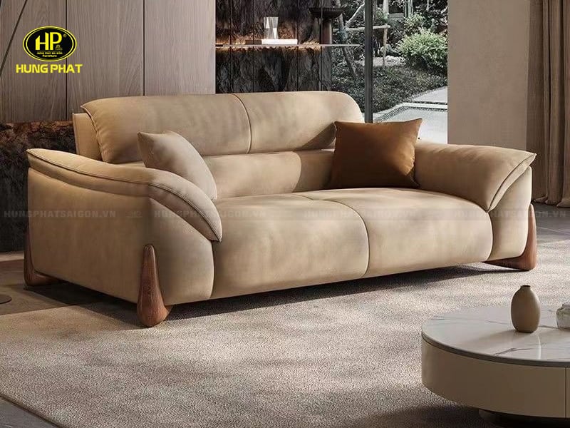 ghế sofa da chân gỗ phòng khách đơn giản h-408