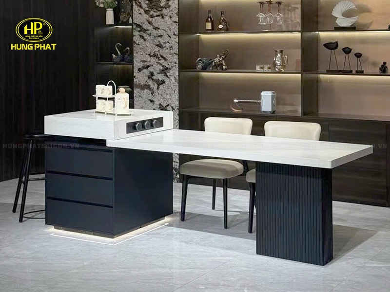 bàn ăn đảo bếp đá nguyên khối 2 màu đen trắng ba-dt-510