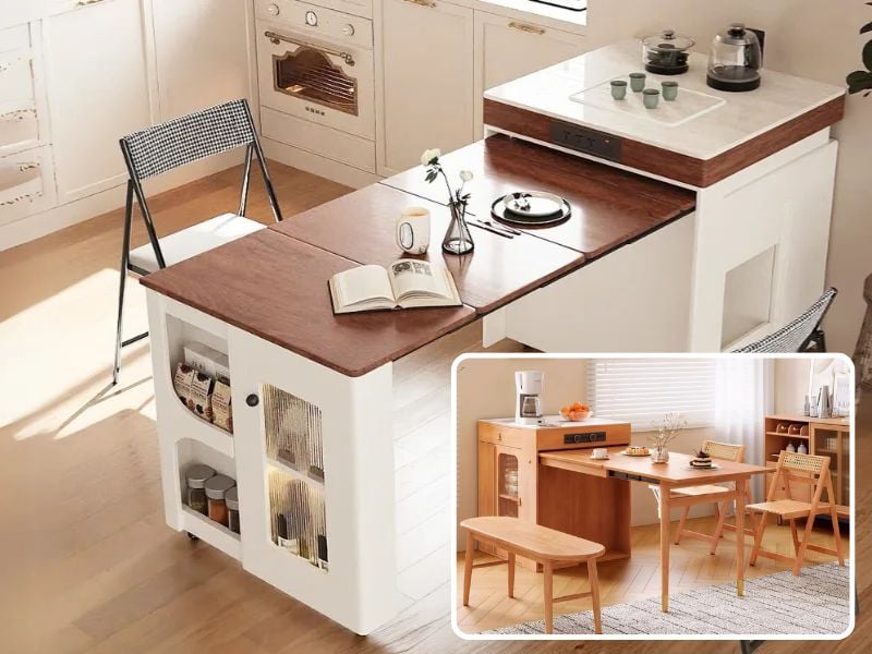 bàn ăn kèm đảo bếp gấp gọn
