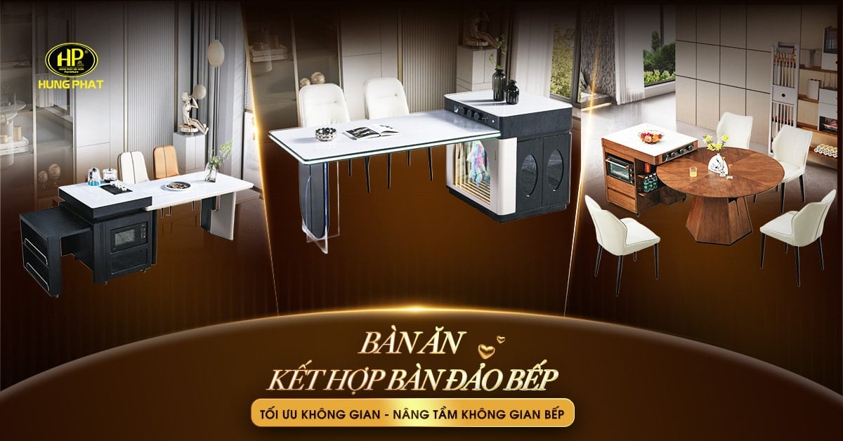 bàn ăn kết hợp bàn đảo bếp