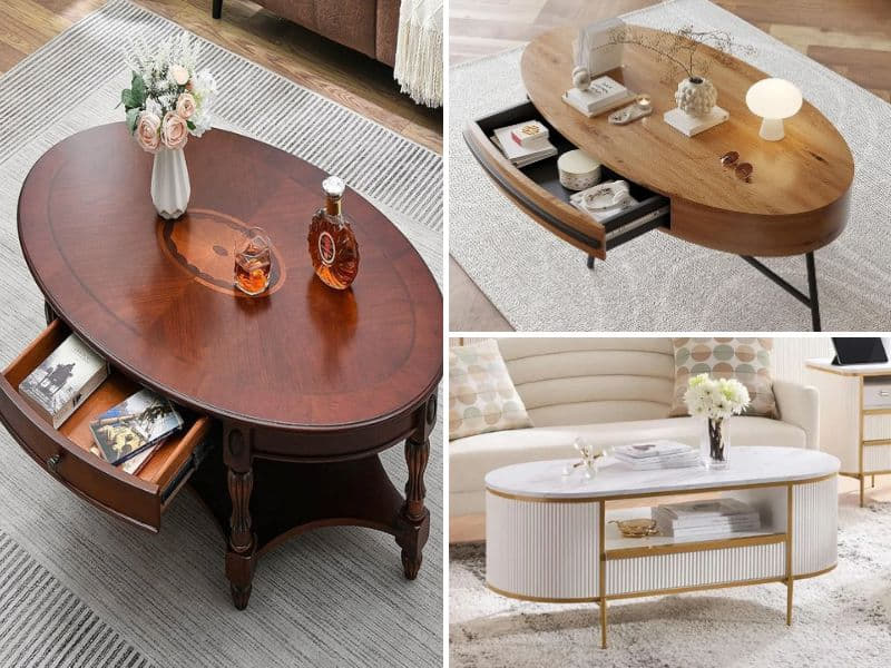 bàn sofa oval có ngăn kéo
