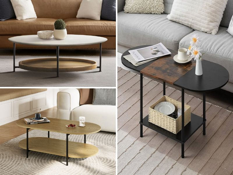 bàn trà 2 tầng hình oval