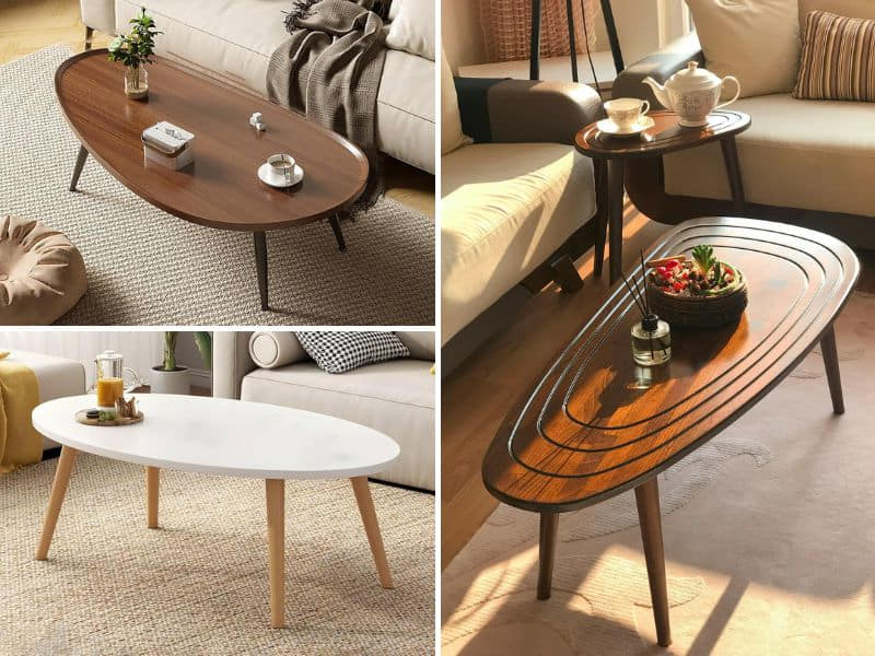 bàn uống trà gỗ mdf hình elip