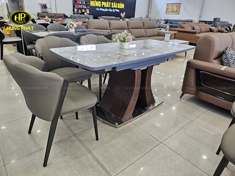 bộ bàn ghế ăn mặt đá ceramic gấp gọn kéo dài BA-61